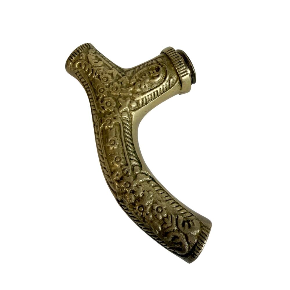 Vintage Walking Cane Handle Solid Brass Threaded Ornate Art Nouveau Styling
